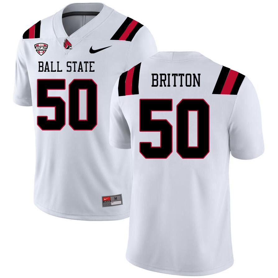 Ball State Cardinals #50 Caden Britton College Football Jerseys Stitched-White